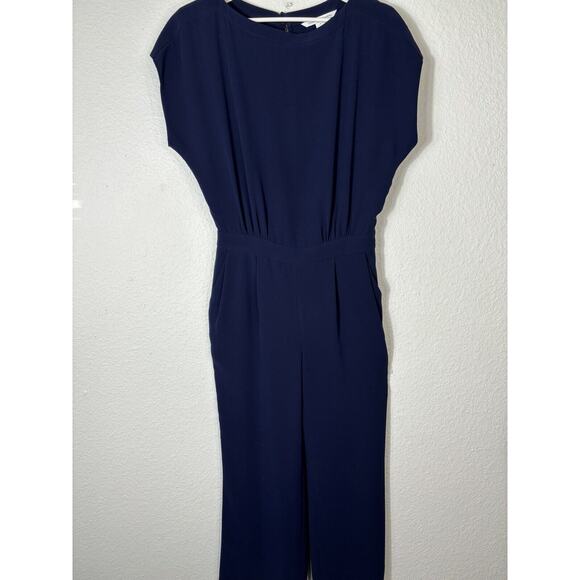 DVF Jumpsuit Womens 6 Navy Blue Triacetate Blend Solid Short Sleeve - Picture 9 of 14